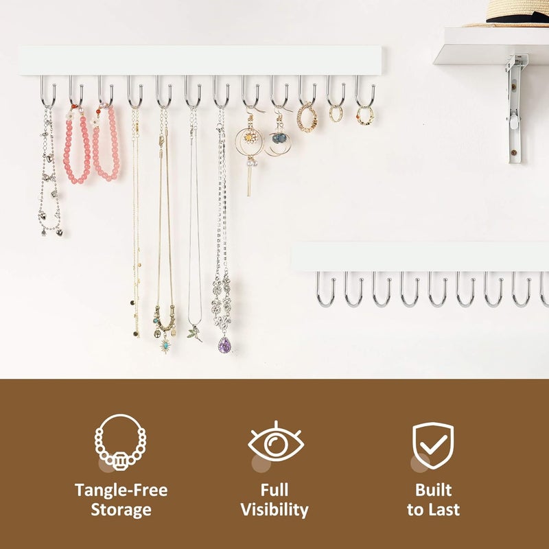 ZEDODIER 2 Pack Necklace Organizer Wall Mount, Wooden Jewelry Hanger Necklace Holder with 24 Hooks,Hanging Jewelry Organizer, White - Image 3